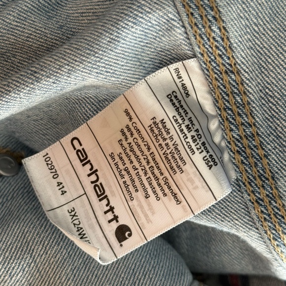 CARHARTT - Rugged Flex Benson Button Front Stretch Blue Denim Jacket - 3x 24/26 - Picture 11 of 12